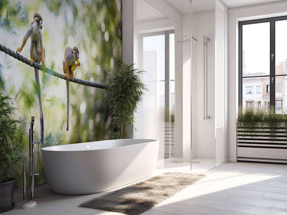 Singes écureuils sur corde