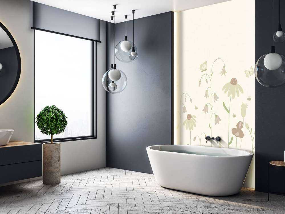 Champ de fleurs haut avec papillons beige et vieux rose