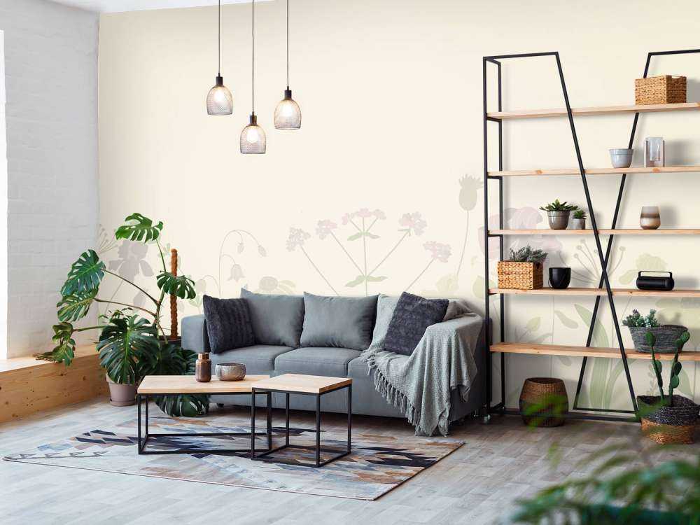 Champ de fleurs beige et vieux rose