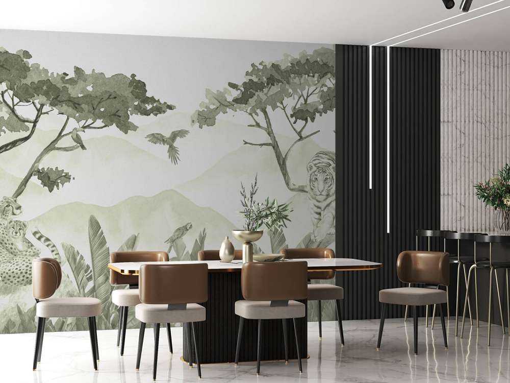 Félins de la jungle en vert d'eau