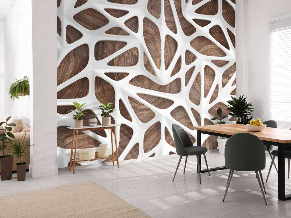 Motif blanc sur bois