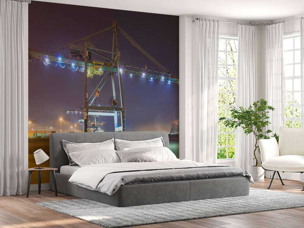 Vue nocturne du port illuminé d'Anvers