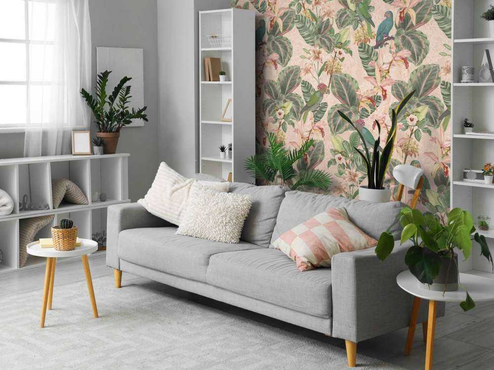 Oiseaux et perroquets de la jungle tropicale - rose tendre