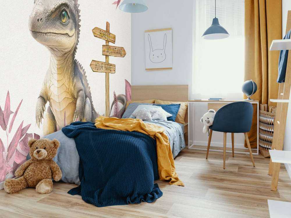 Bébé spinosaure dans la jungle rose