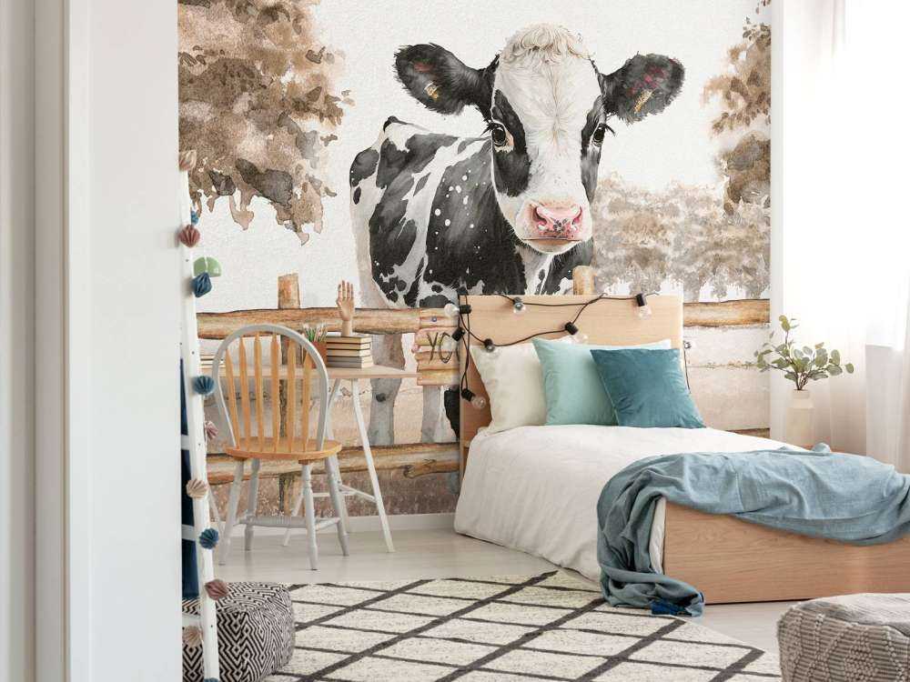 Jeune vache dans un pré taupe