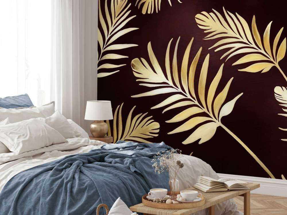 Feuilles dorées sur bronze foncé