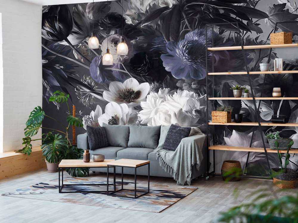 Grand bouquet avec des anémones bleues