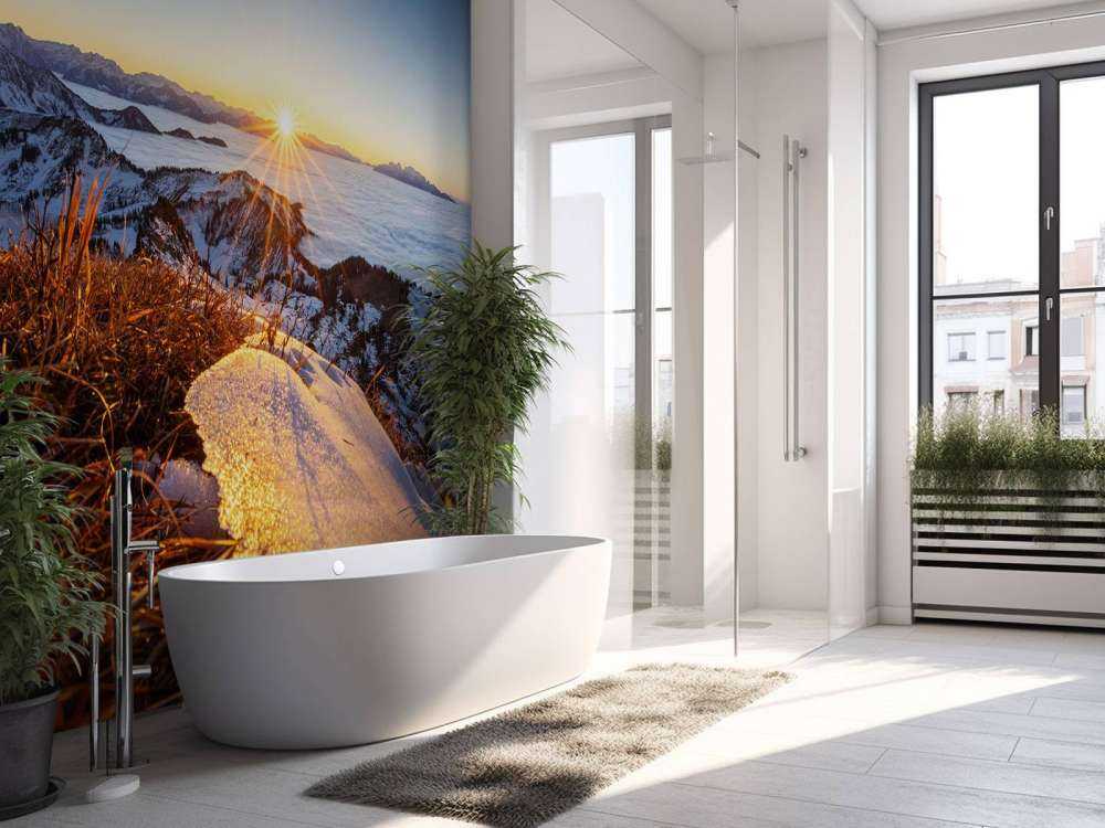 Lever de soleil au-dessus d'une prairie de montagne en hiver