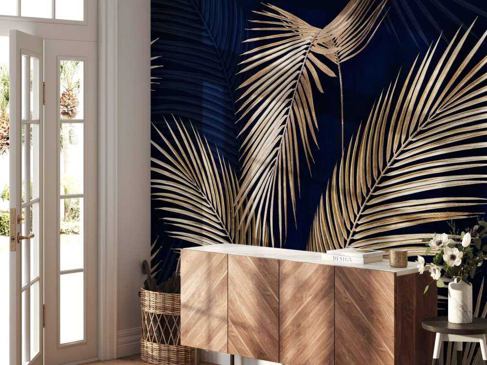 Palmes dorées sur bleu nuit