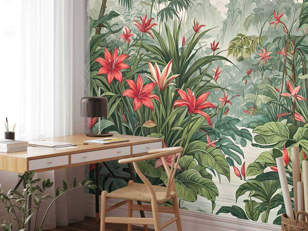 Forêt tropicale de lys dans la brume du matin