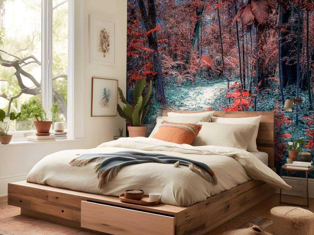 Chemin rouge sang à travers la forêt des rêves