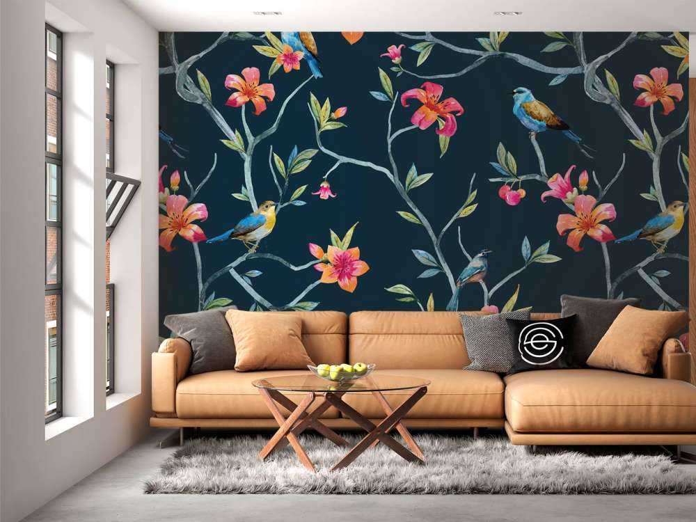 Fleurs et oiseaux tropicaux