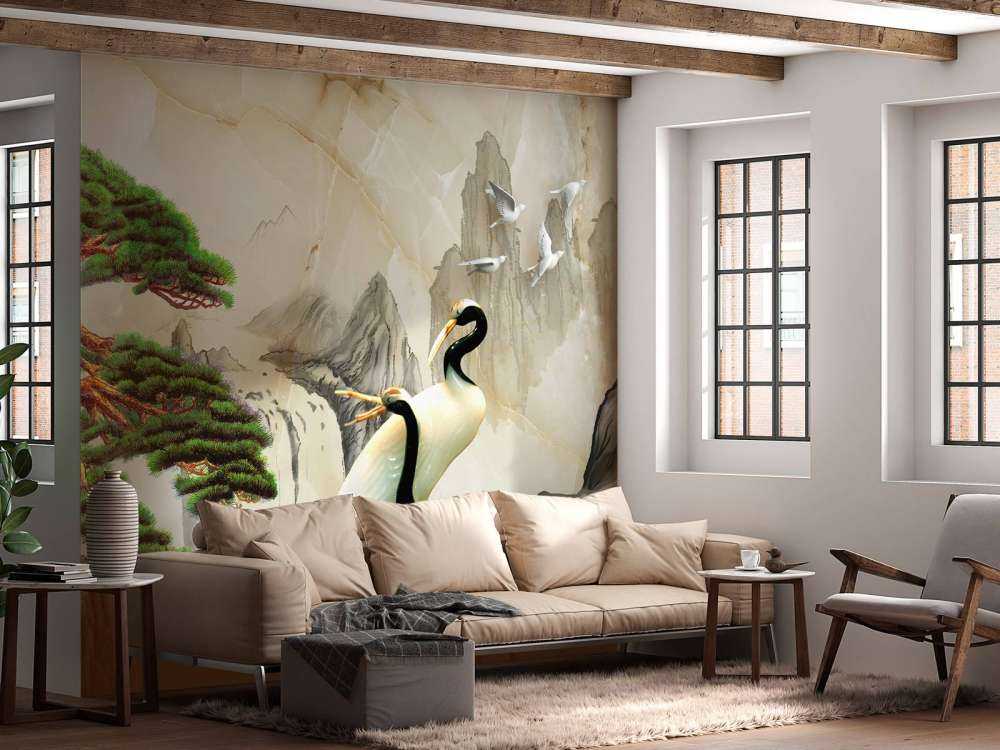 Des grues dans un monde imaginaire