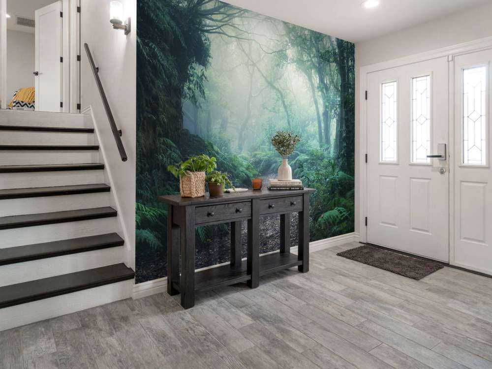 Forêt verte et brumeuse