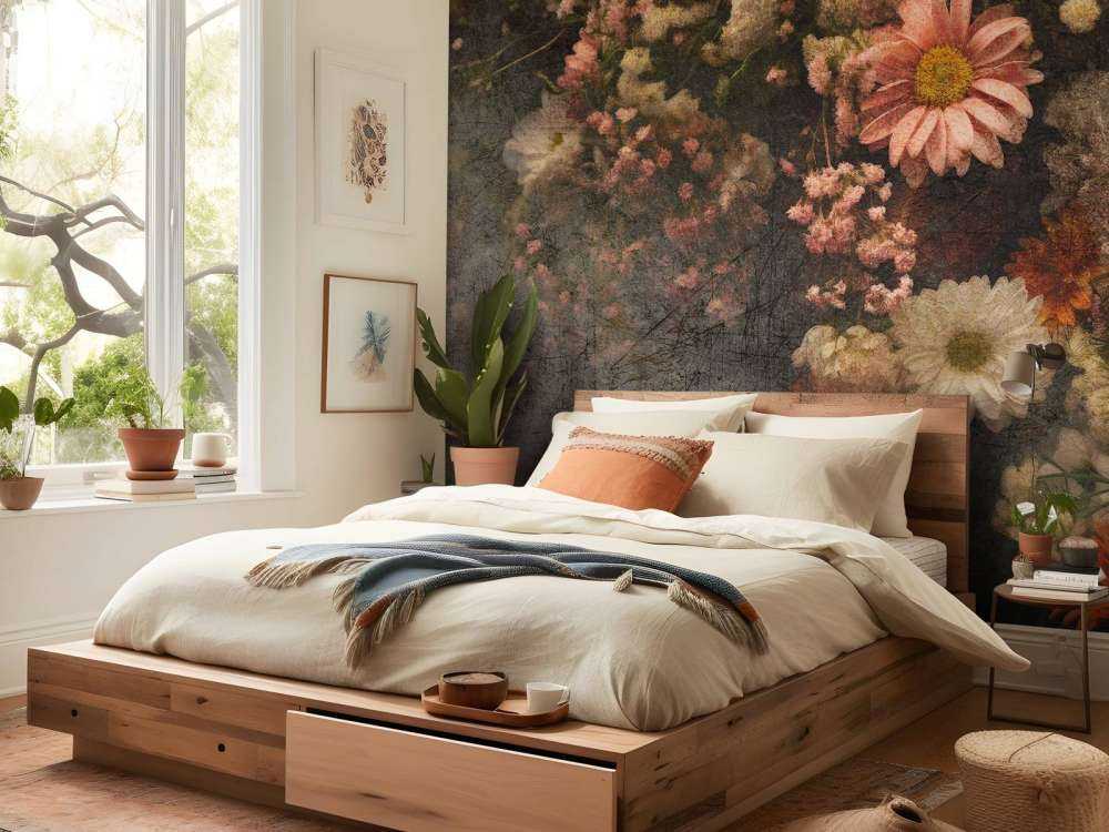 Champ de fleurs en huile vieillie