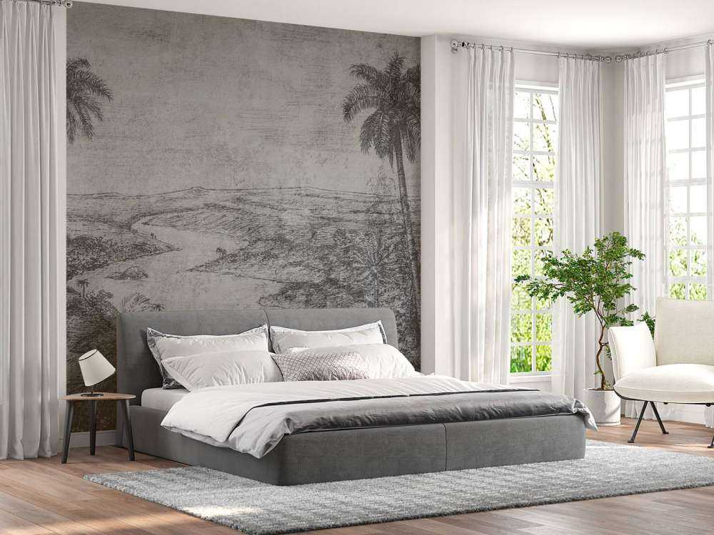 Paysage de palmiers en style gravure grise