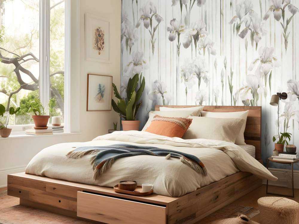 Iris et rayures beige sans couture