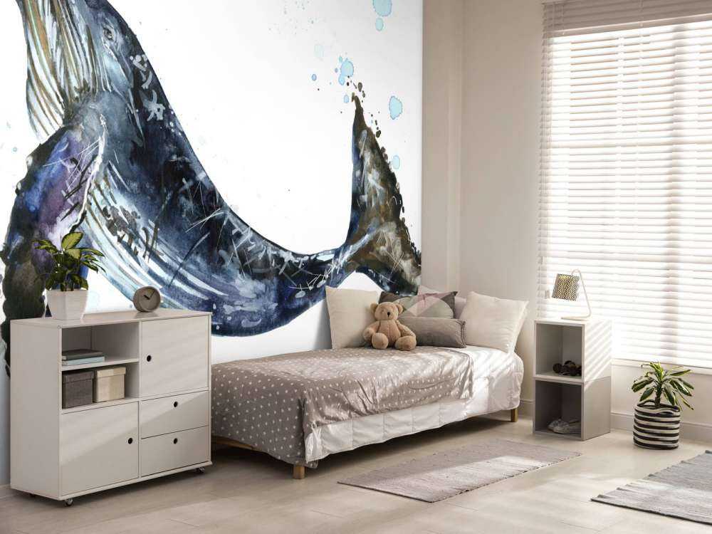 Baleine à bosse d'aquarelle à la nage