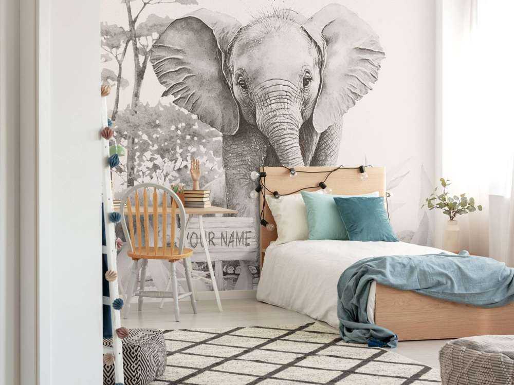 Bébé éléphant dans la jungle beige