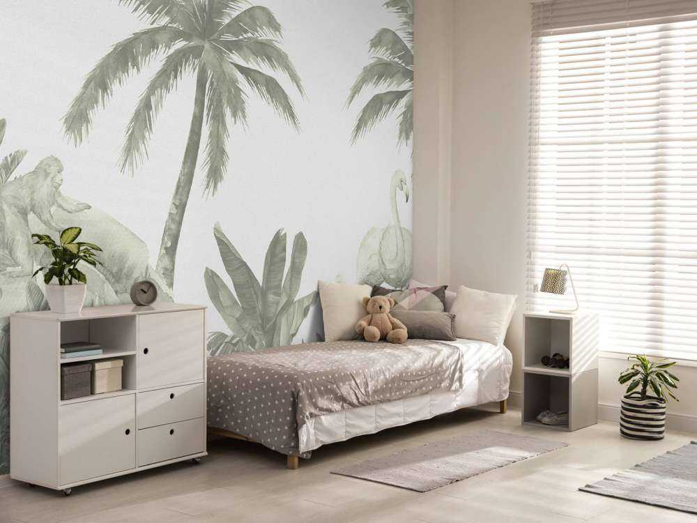 Singes et flamants roses en vert d'eau