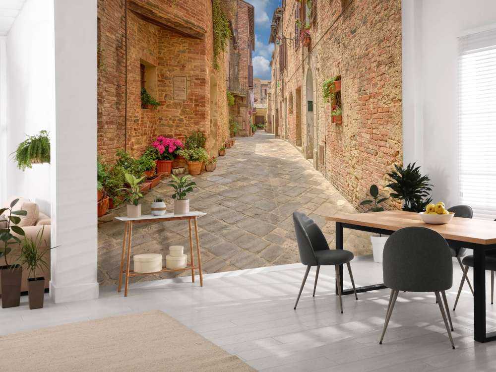 Rue italienne avec des plantes et des fleurs