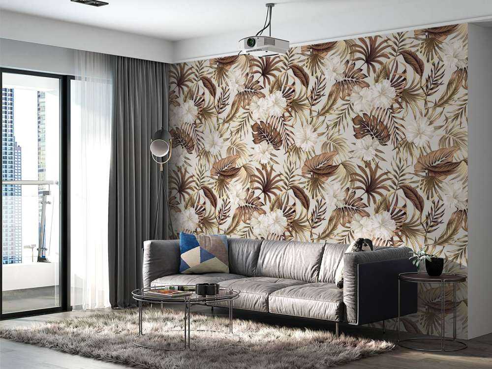 Fleurs tropicales, beige