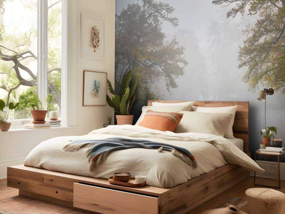 Étang de forêt dans la brume