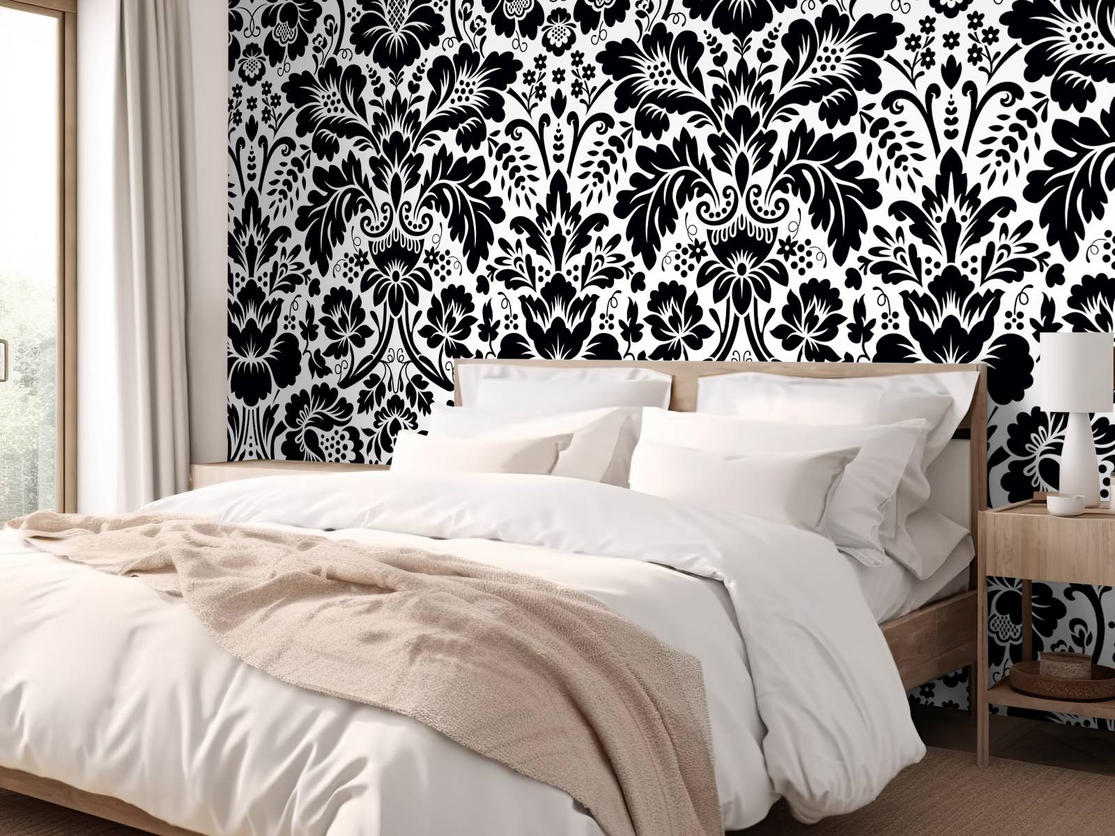 Papier Peint Intissé NY93100M – Motif Damassé Vintage Sur Fond Béton – Abcliving – 1,83 X 2,74 M