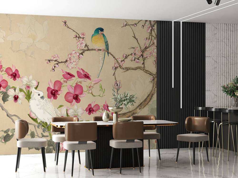 cacatoès chinoiserie florale