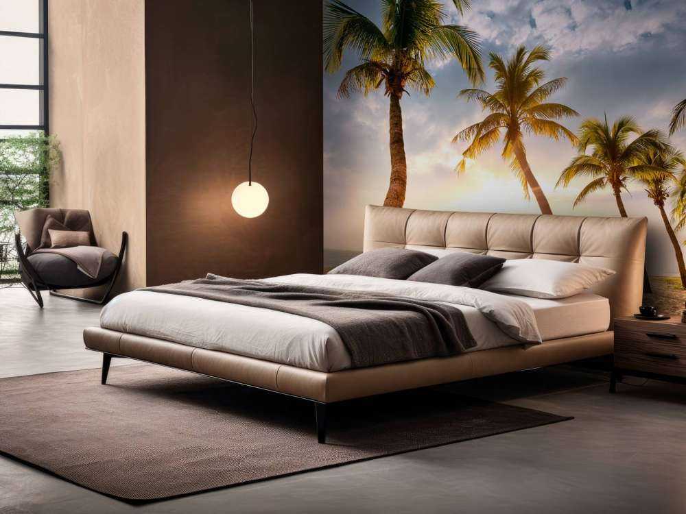 Palmiers à noix de coco contre le coucher du soleil