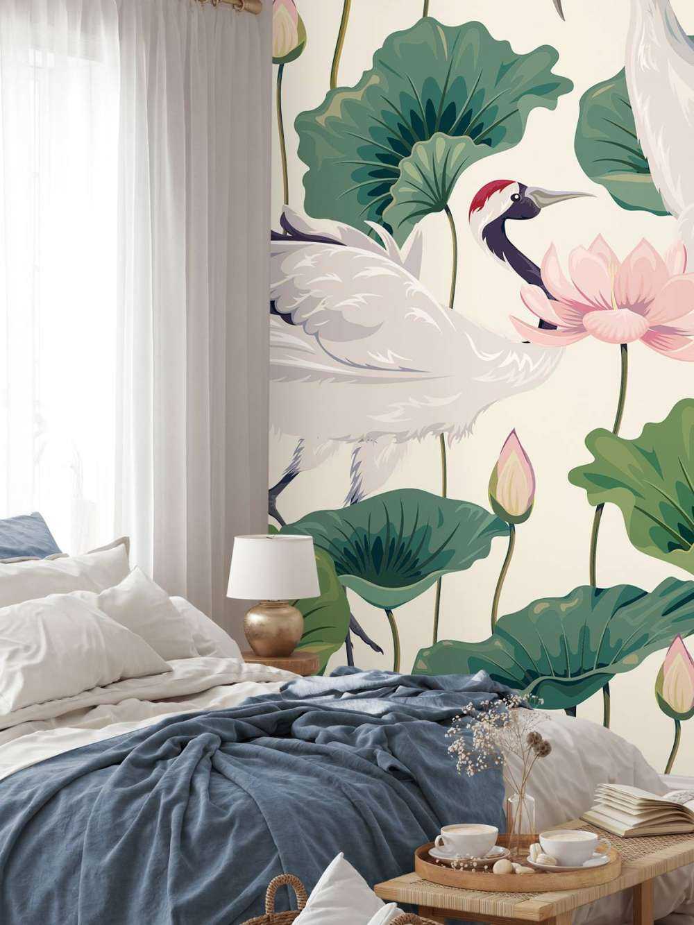 Couple de grues avec lotus