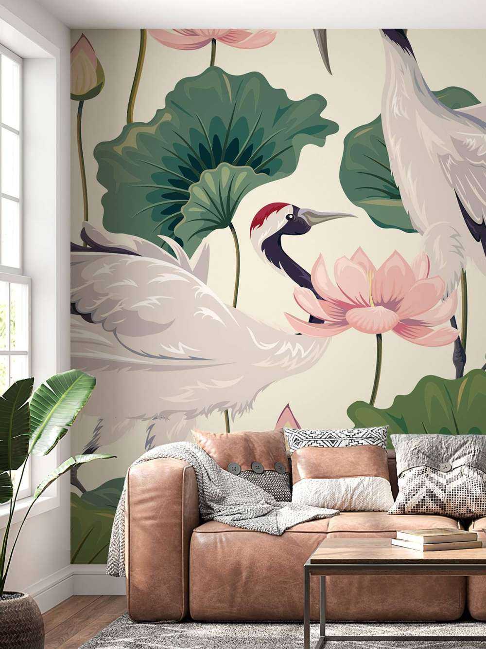 Couple de grues avec lotus