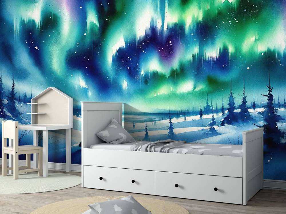 Renard arctique et aurores boréales