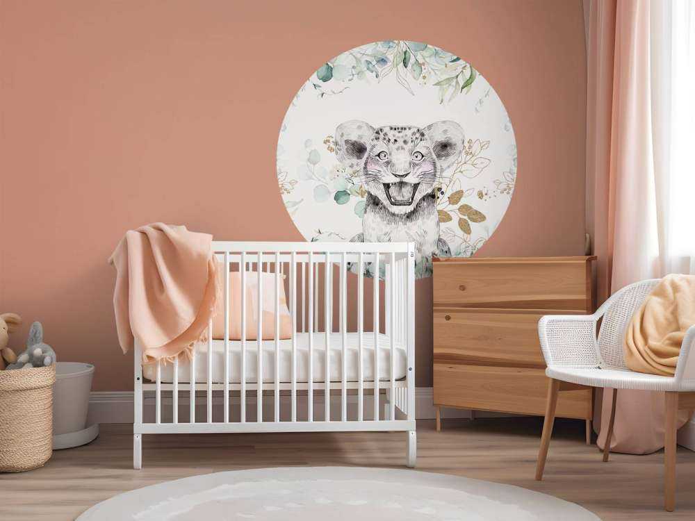 Bébé lion et feuillage menthe