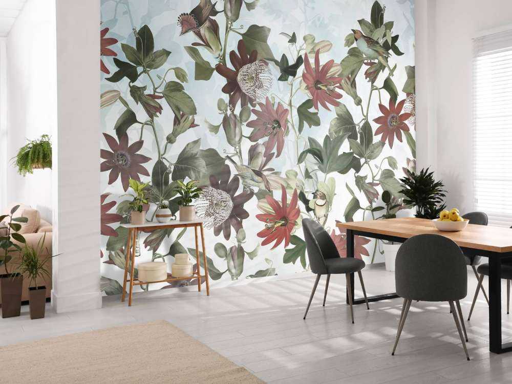 Sept oiseaux dans un feuillage enchanté - Bleu doux