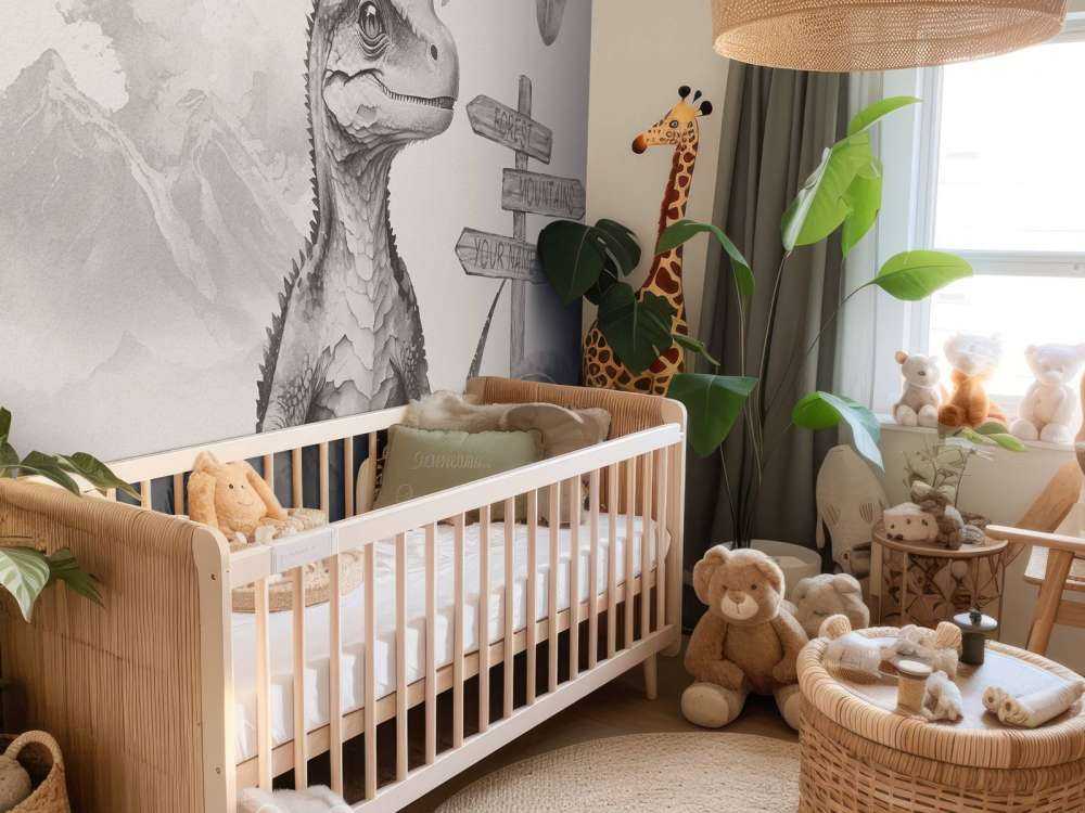 Bébé vélociraptor dans la jungle beige