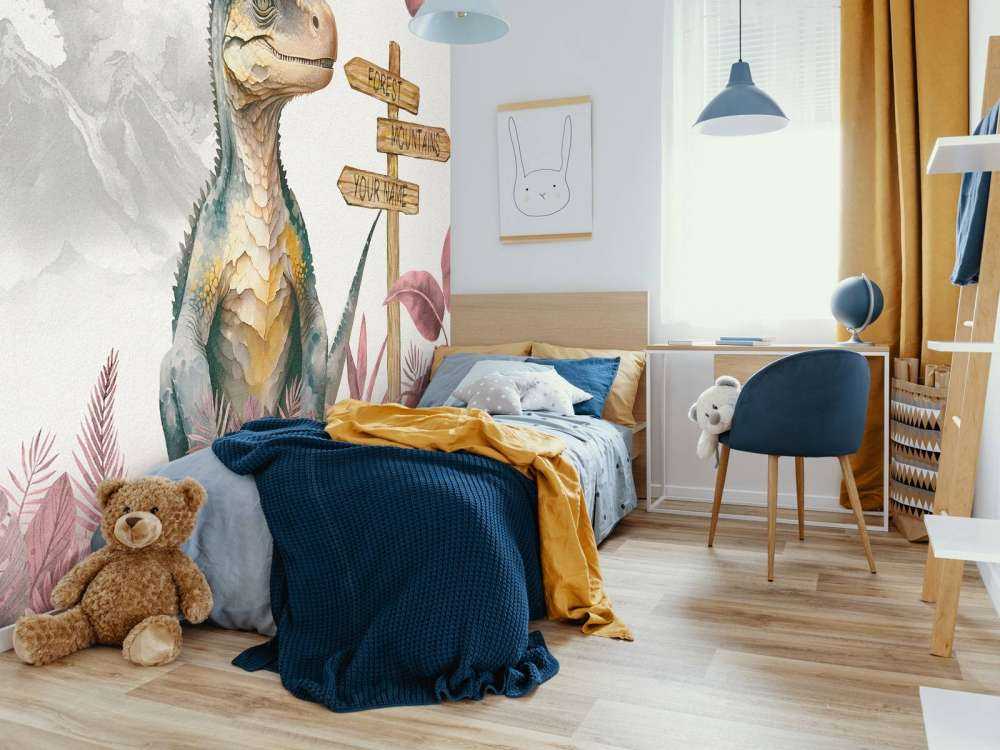 Bébé vélociraptor dans la jungle rose