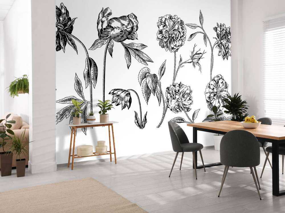Historic flower drawings black and white rep