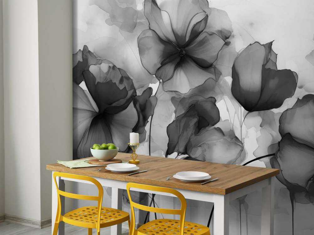 Moody ink flowers grey black