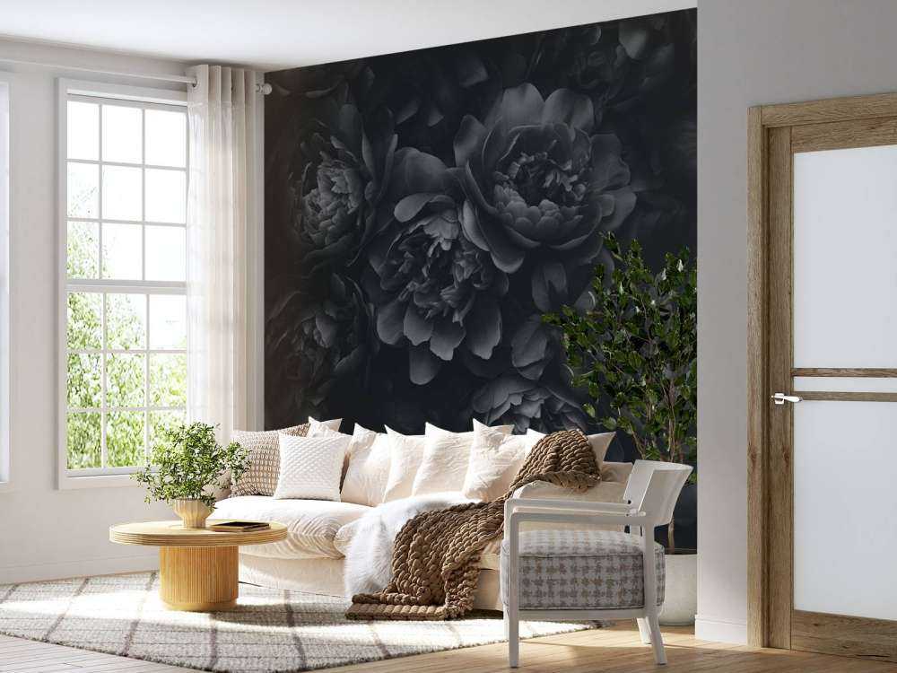 Fleurs opulentes noires et grises