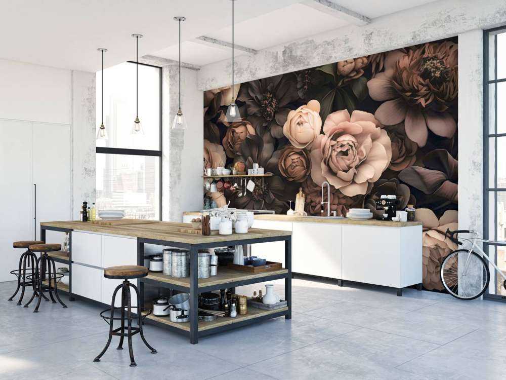 Fleurs baroques opulentes, art botanique sombre, blush et brun