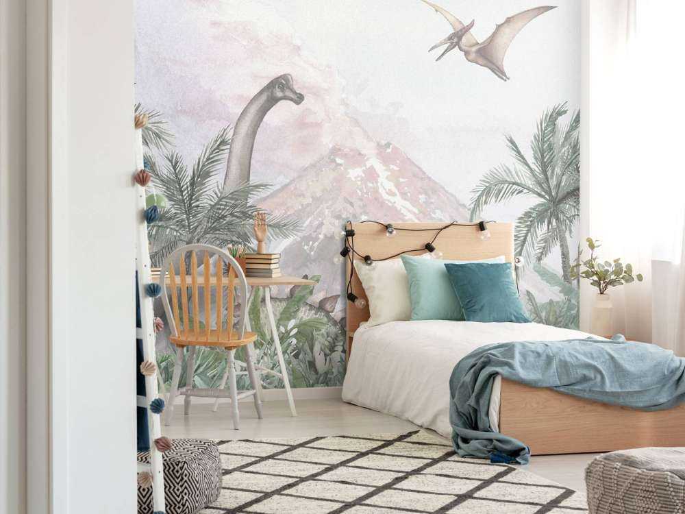 Dinos près d'un volcan