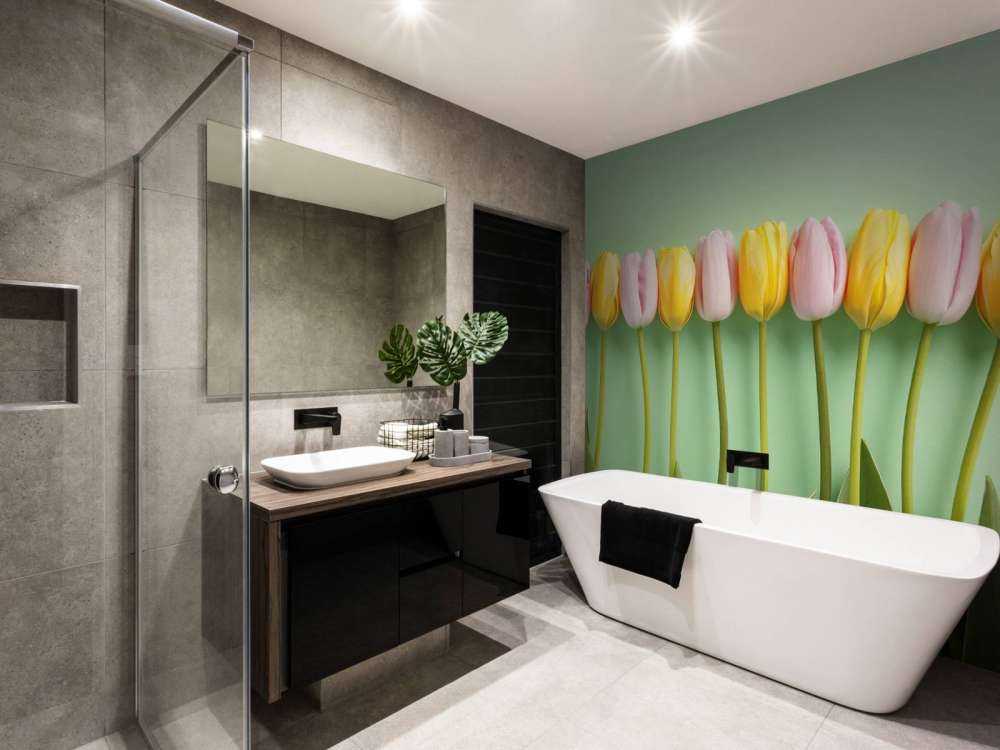 Tulipes sur fond vert menthe