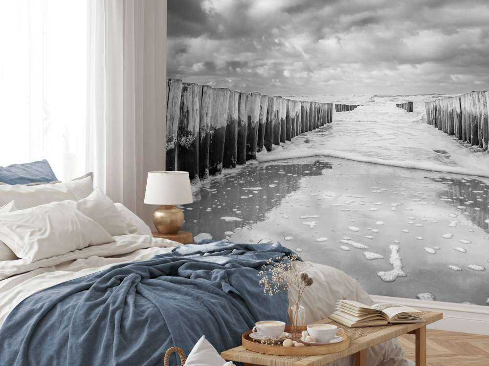 Mer agitée en noir et blanc