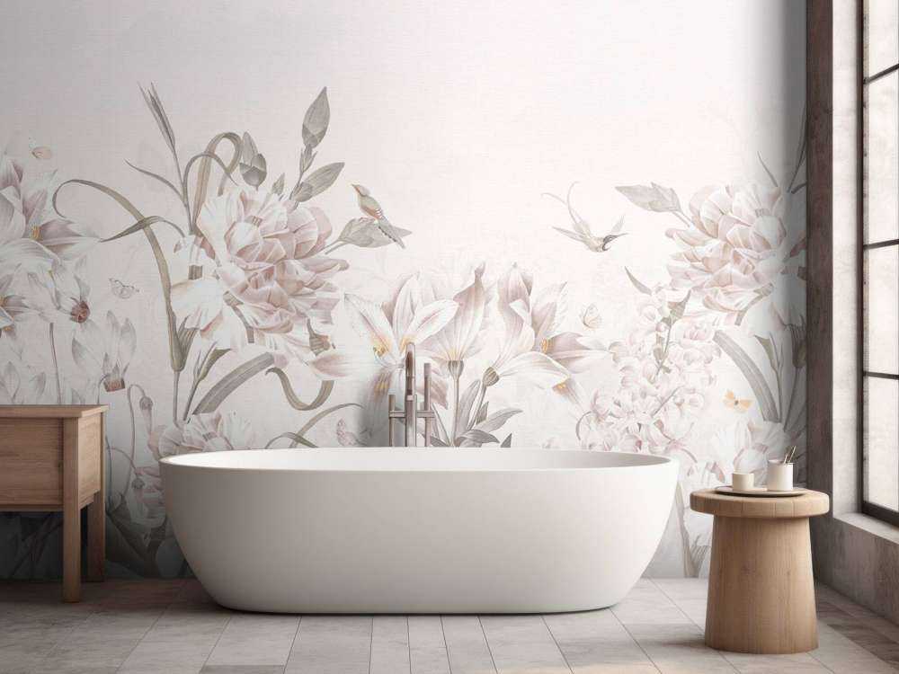 Champ de fleurs douces avec des colibris