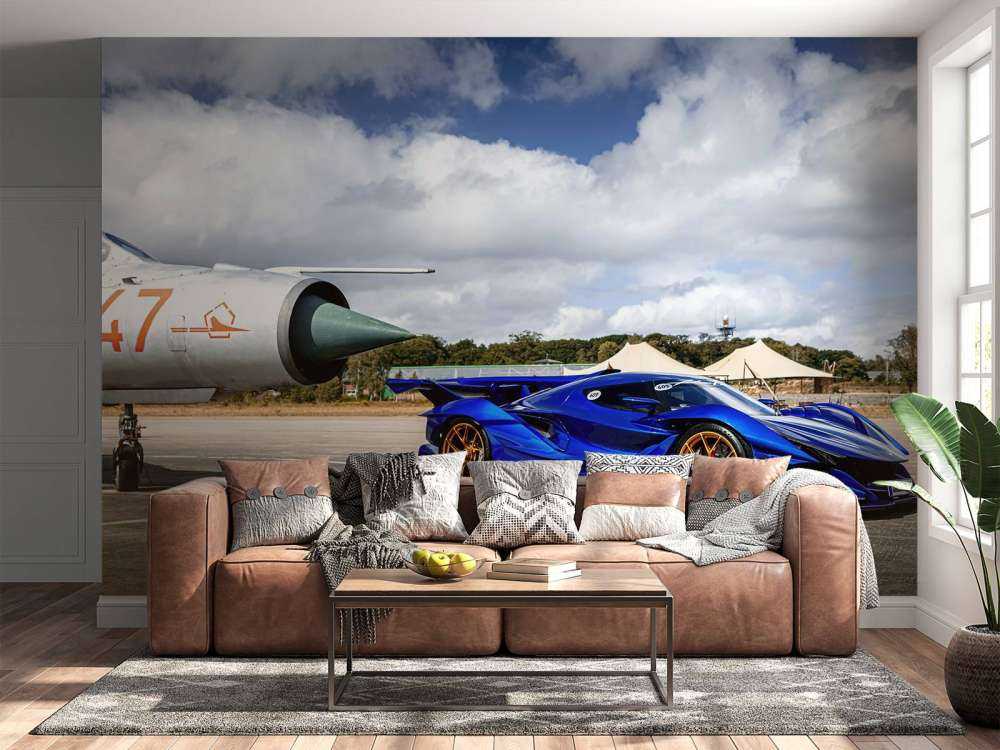 Supercar futuriste à l'aéroport