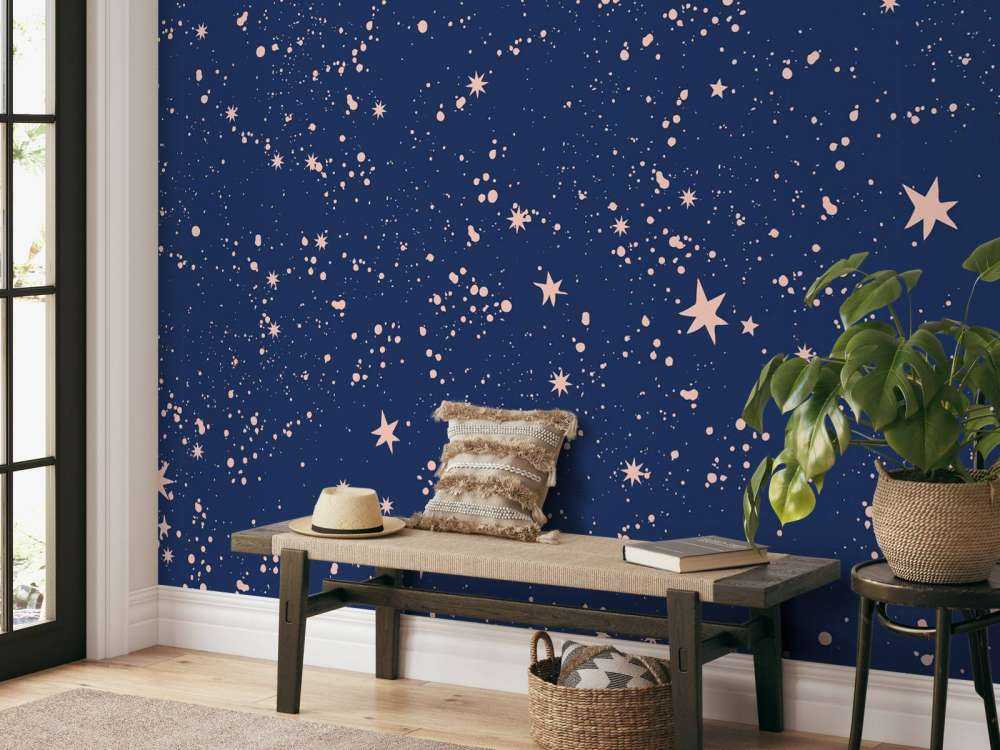 Pluie d'étoiles roses dans un bleu nuit