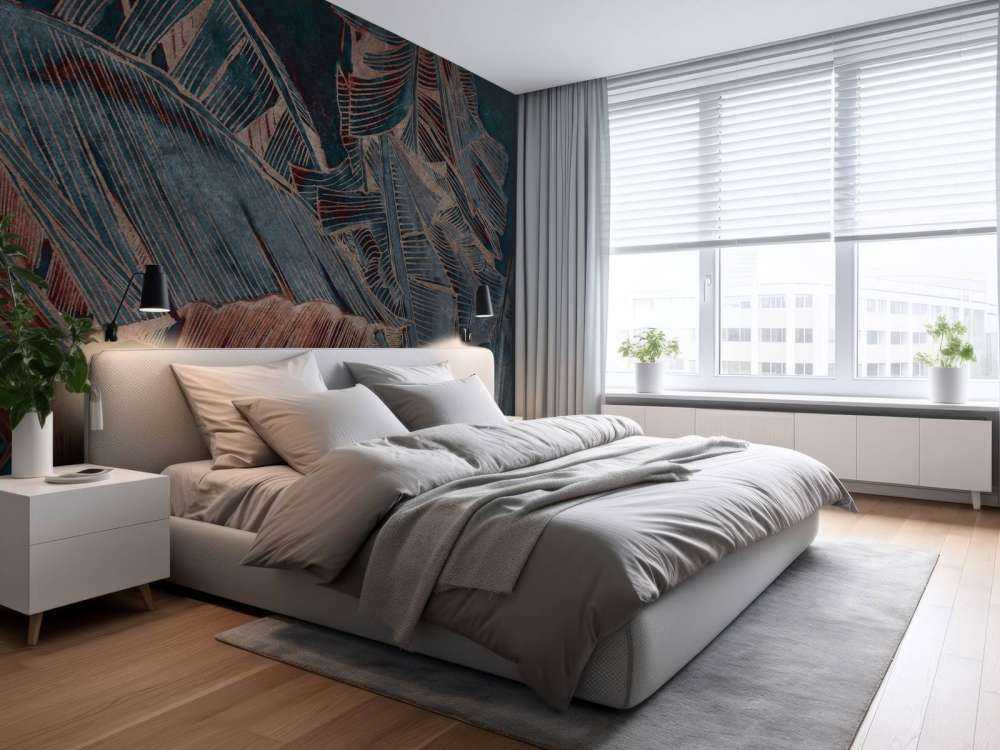 Feuille de bananier en bleu cuivre contraste