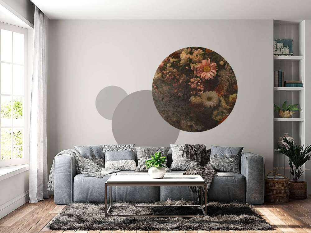 Champ de fleurs en huile vieillie