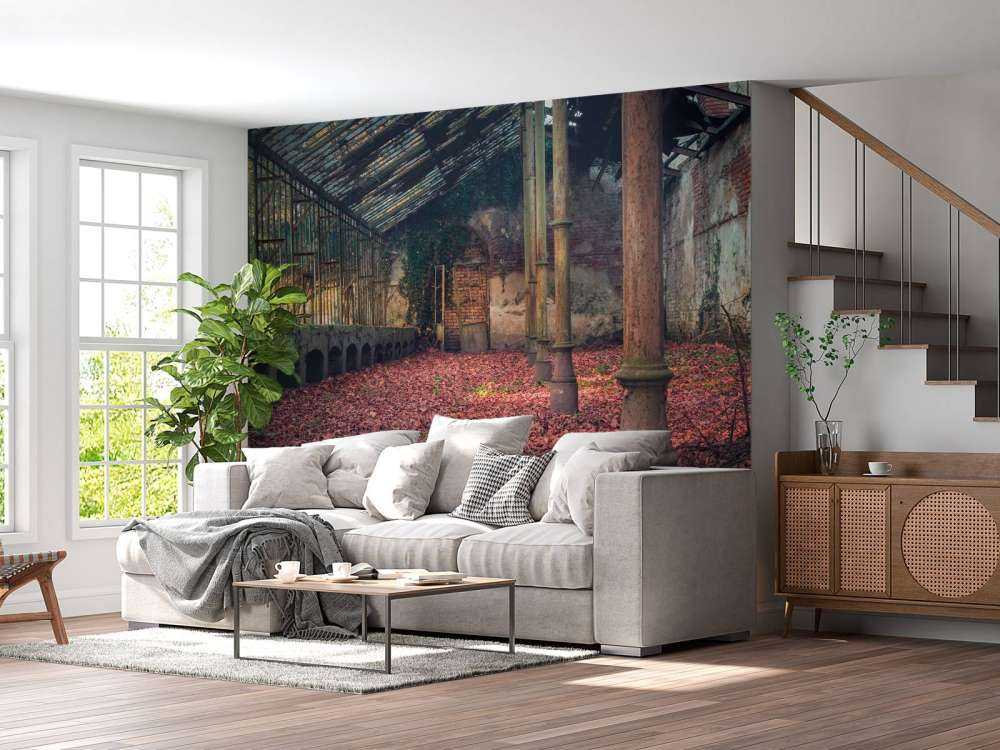 Maison abandonnée avec des feuilles